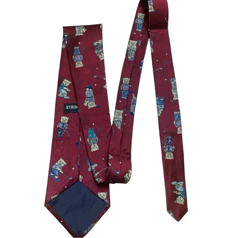 vintage String beans golf teddy bear Playful Red Tie with Bear Print sporty polo